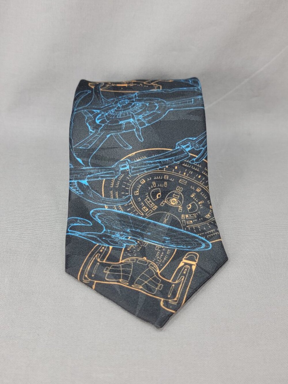 Vtg Star Trek Ralph Marlin Necktie Tie Mens USS Enterprise Starfleet Black USA